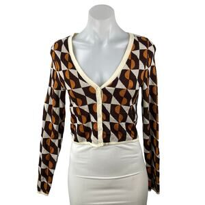 & Other Stories Geometric Jacquard Long Sleeve Crop Cardigan Sweater Top Size XS